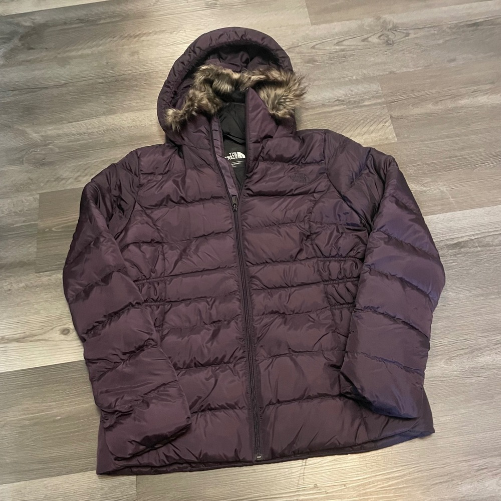 The North Face Womens Plum Purple Puffer Jacket Faux Fur Hood Medium NF0A3Y1M